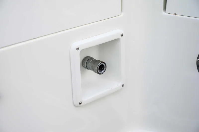  Yacht Photos Pics Close-up of a 2019 Targa 27.2 boat's water connection port.
