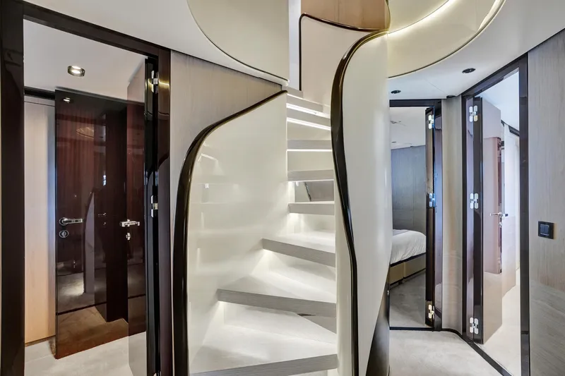 Enchante Yacht Photos Pics Staircase from Main Deck to Lower Deck