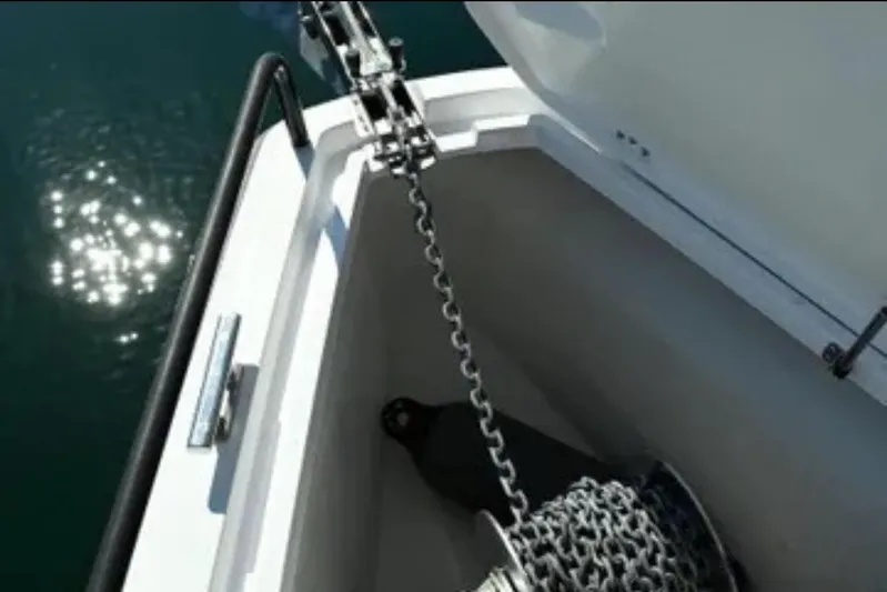 Problem Child Yacht Photos Pics Anchor chain compartment on 2017 Axopar 37 Cross Cabin boat.