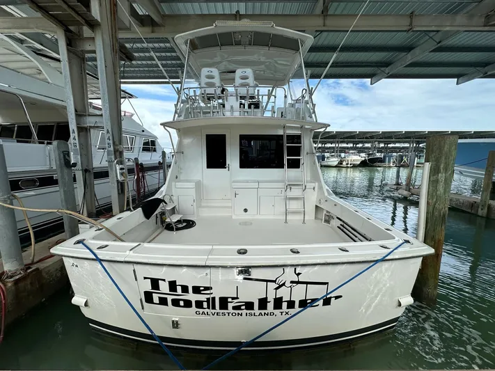 The Godfather Yacht Photos Pics 1986 Hatteras 52 Convertible yacht docked, named "The Godfather," Galveston Island, TX.
