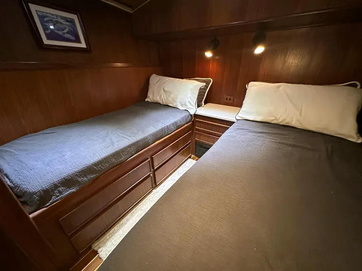 The Godfather Yacht Photos Pics Cozy twin cabin in 1986 Hatteras 52 Convertible yacht.