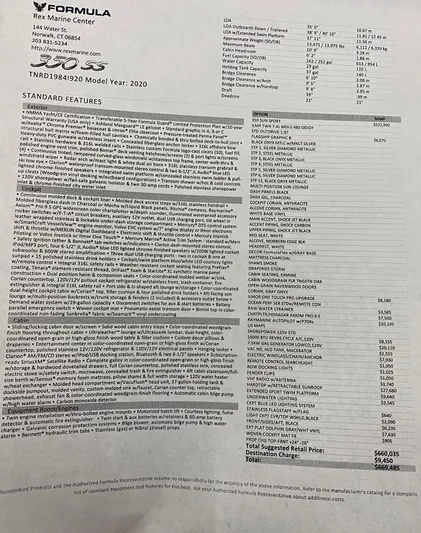  Yacht Photos Pics Document detailing features and pricing for the 2020 Formula 350 Sun Sport boat.