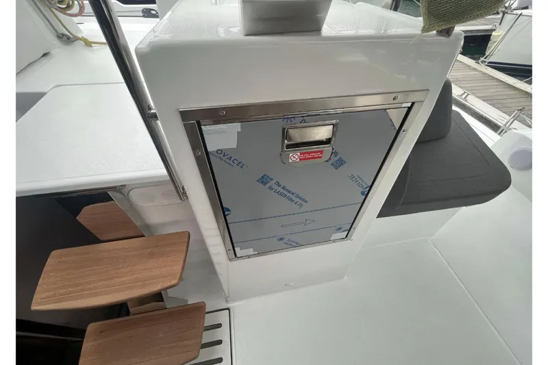 Fonn Taistil Domhain Yacht Photos Pics 2025 Fountaine Pajot 41 yacht interior with sleek cabinetry and wooden accents.