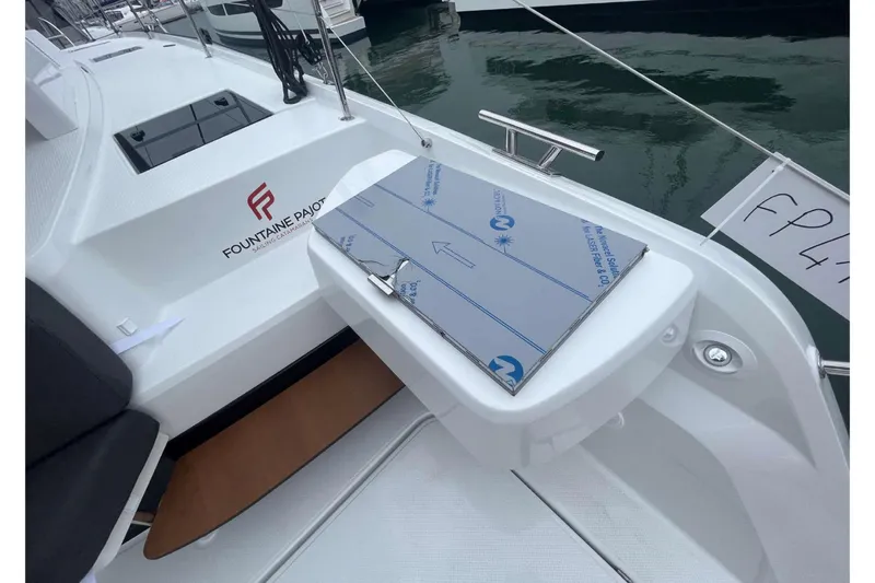 Fonn Taistil Domhain Yacht Photos Pics 2025 Fountaine Pajot 41 catamaran deck with sleek design and modern features.