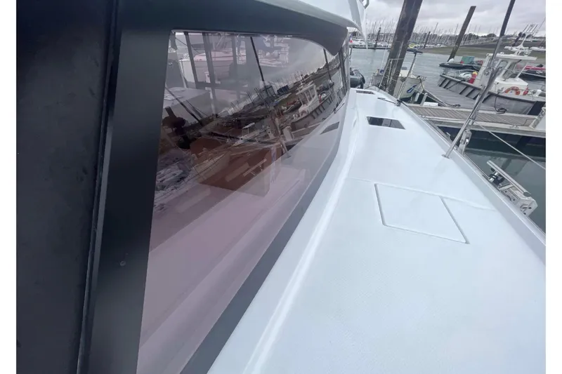 Fonn Taistil Domhain Yacht Photos Pics 2025 Fountaine Pajot 41 yacht deck with marina view.