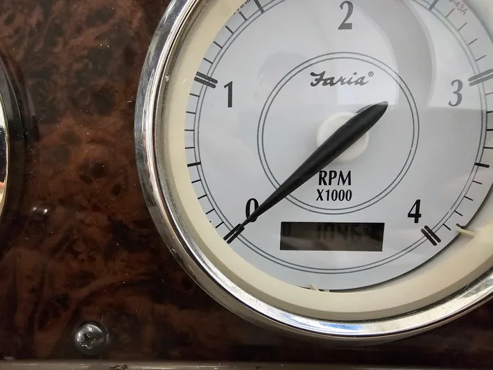  Yacht Photos Pics Close-up of a Faria RPM gauge on a 2005 Regal Commodore 4260 boat.