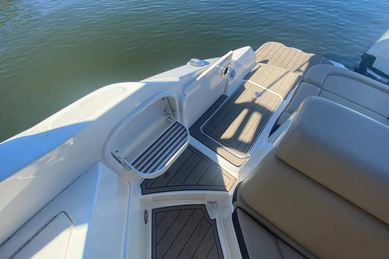  Yacht Photos Pics 2022 Sea Ray SDX 270 Outboard boat interior with seating and deck view.