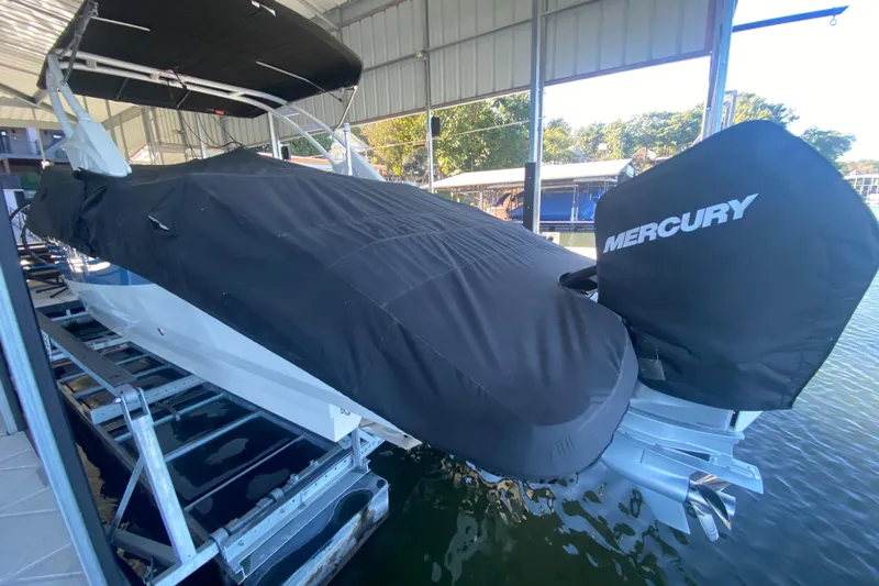  Yacht Photos Pics 2022 Sea Ray SDX 270 Outboard boat covered, docked with Mercury engine.
