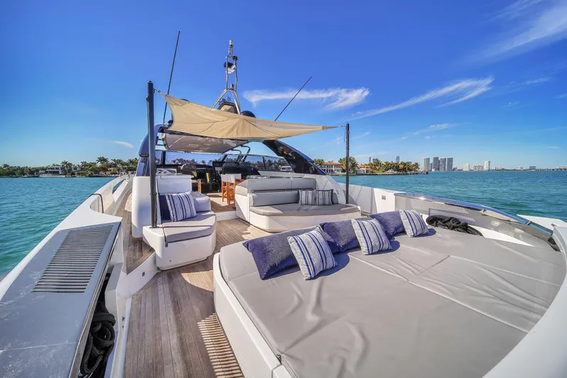  Yacht Photos Pics Luxurious 2018 Riva 76' Bahamas yacht with spacious deck and scenic ocean view.