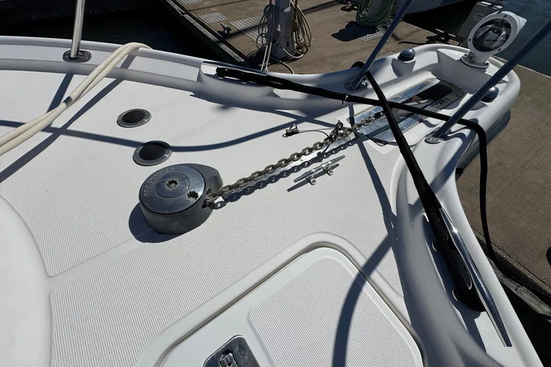 Lone Star Yacht Photos Pics 2005 Tiara Yachts 3200 Open deck with anchor chain and winch system.