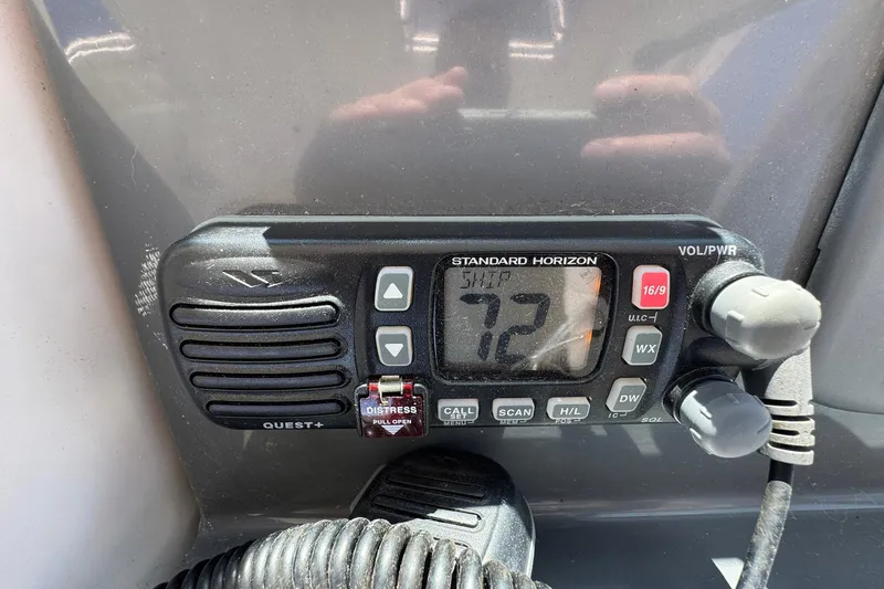 Lone Star Yacht Photos Pics Standard Horizon marine radio on 2005 Tiara Yachts 3200 Open, channel 72 displayed.