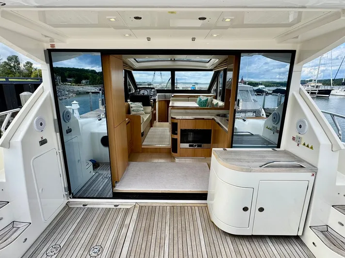 Yes Dear! Yacht Photos Pics Luxurious 2016 Absolute Sport Yacht interior with modern design and scenic marina view.