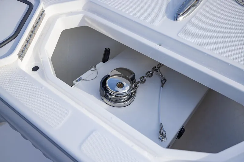  Yacht Photos Pics Anchor compartment of 2025 Invincible 33 Open Fisherman boat.