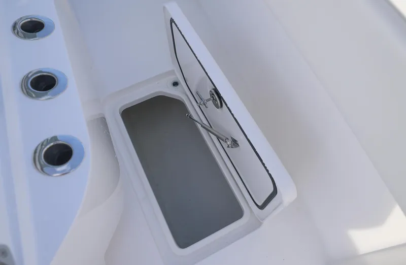  Yacht Photos Pics Open storage compartment on 2025 Invincible 33 Open Fisherman boat.