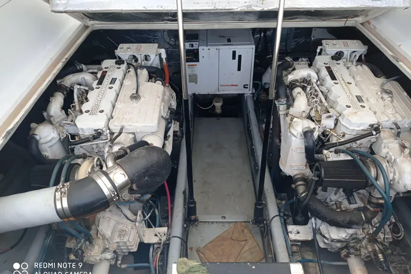 Pure Magic Yacht Photos Pics Engine room of a 2006 Island Hopper Sportfisher with twin diesel engines.