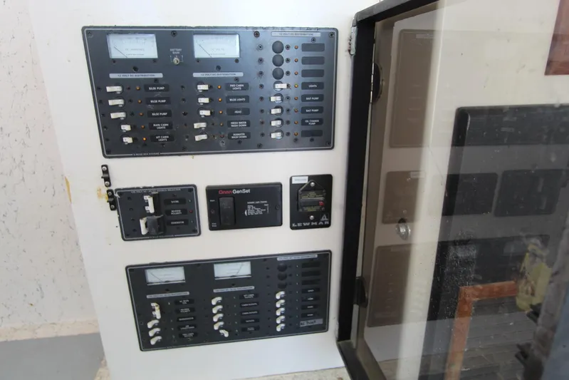 Pure Magic Yacht Photos Pics Electrical control panel on a 2006 Island Hopper Sportfisher boat.
