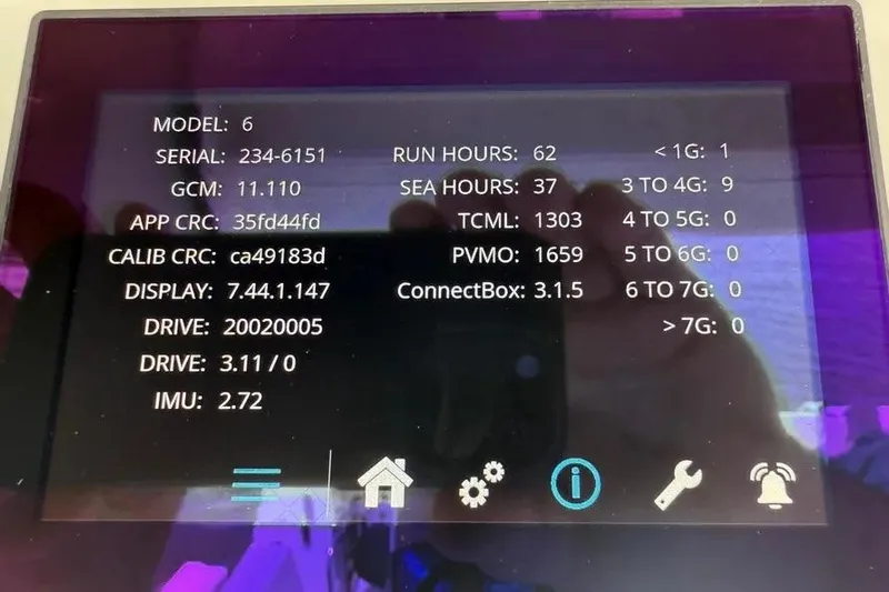  Yacht Photos Pics Display screen showing technical data for a 2024 Boston Whaler 380 Outrage boat.