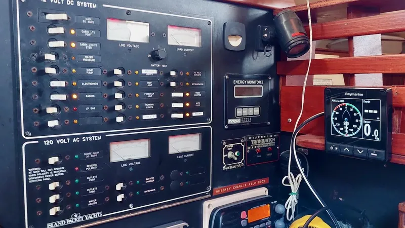 Azafran Yacht Photos Pics Electrical control panel on a 1994 Island Packet 40 sailboat.