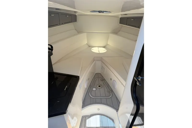  Yacht Photos Pics Interior cabin of 2021 Schaefer 303 boat, featuring sleek design and modern amenities.