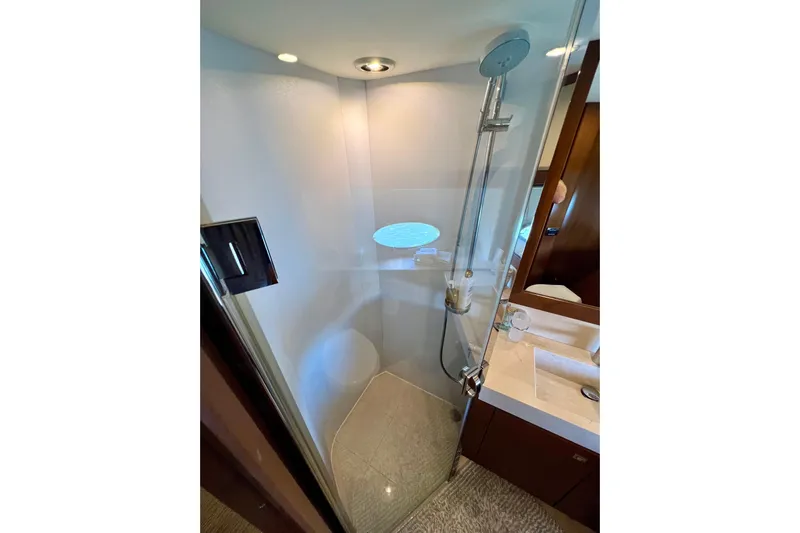  Yacht Photos Pics Luxurious shower in 2010 Princess V78 yacht, featuring modern fixtures and elegant design.