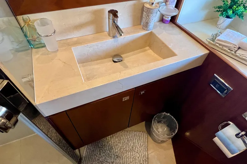  Yacht Photos Pics Luxurious bathroom sink area on a 2010 Princess V78 yacht.