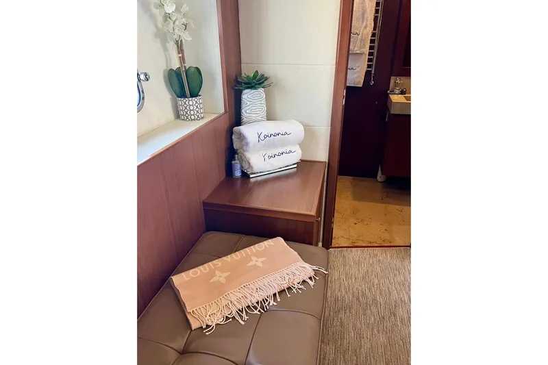  Yacht Photos Pics Luxurious interior of 2010 Princess V78 yacht with elegant decor and branded accessories.