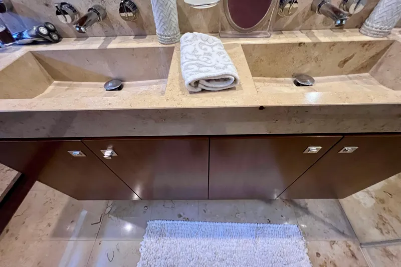  Yacht Photos Pics Luxurious marble double sink vanity on Princess V78 yacht, 2010 model.