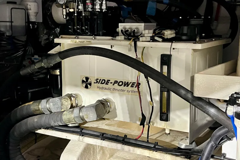  Yacht Photos Pics Side-Power hydraulic thruster system in 2010 Princess V78 yacht engine room.