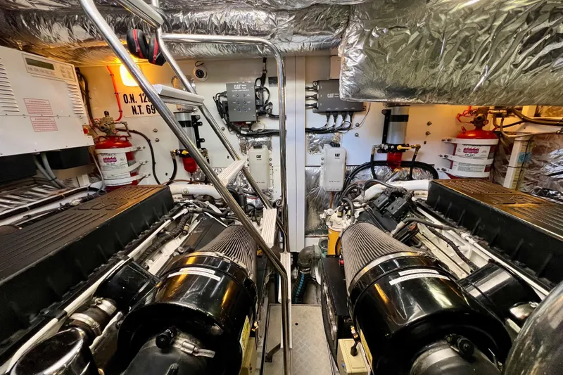  Yacht Photos Pics Engine room of 2010 Princess V78 yacht, featuring dual engines and advanced equipment.