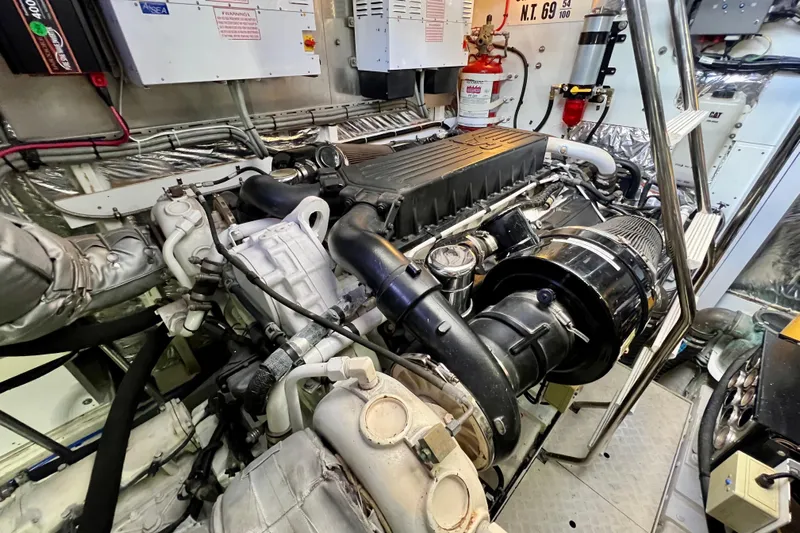  Yacht Photos Pics Engine room of 2010 Princess V78 yacht, showcasing complex machinery and equipment.