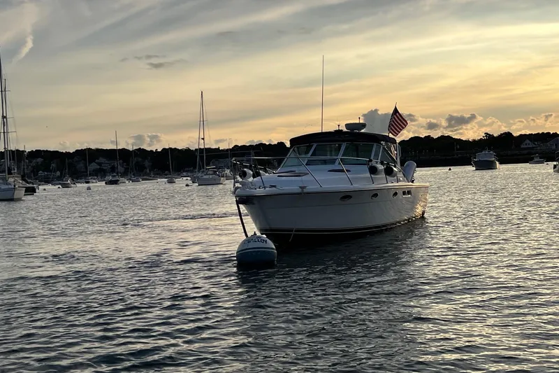  Yacht Photos Pics 2003 Tiara Yachts 3100 Open at sunset, anchored in a serene harbor.