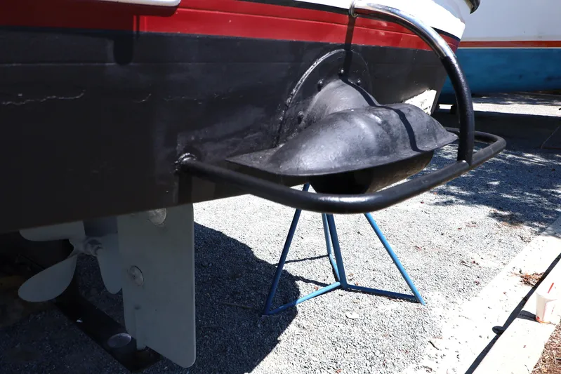 Edgin Yacht Photos Pics Nordic Tug 32 (2007) propeller and rudder detail on dry dock.