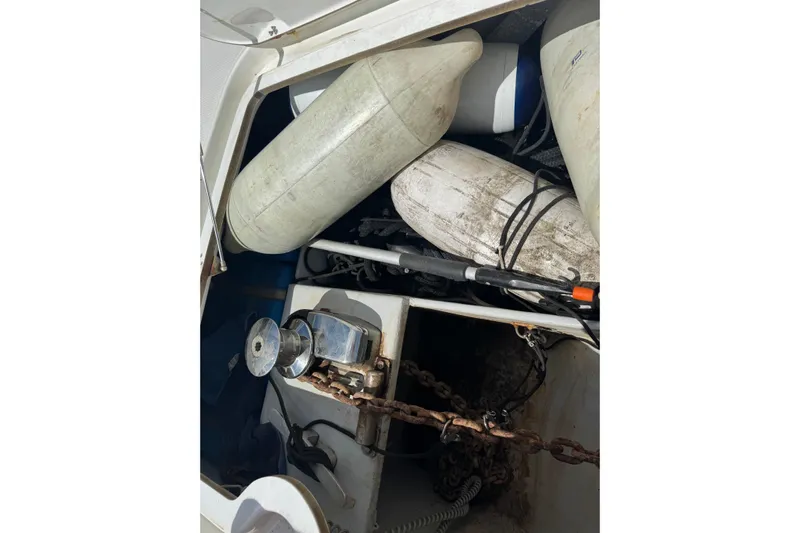 Katla Yacht Photos Pics 2018 Fountaine Pajot Helia 44 Evolution boat storage with fenders and anchor chain.