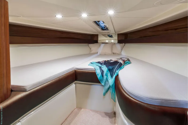 No Name Yacht Photos Pics Luxurious interior cabin of 2016 Riva AQUAVIVA SUPER yacht with elegant bedding.