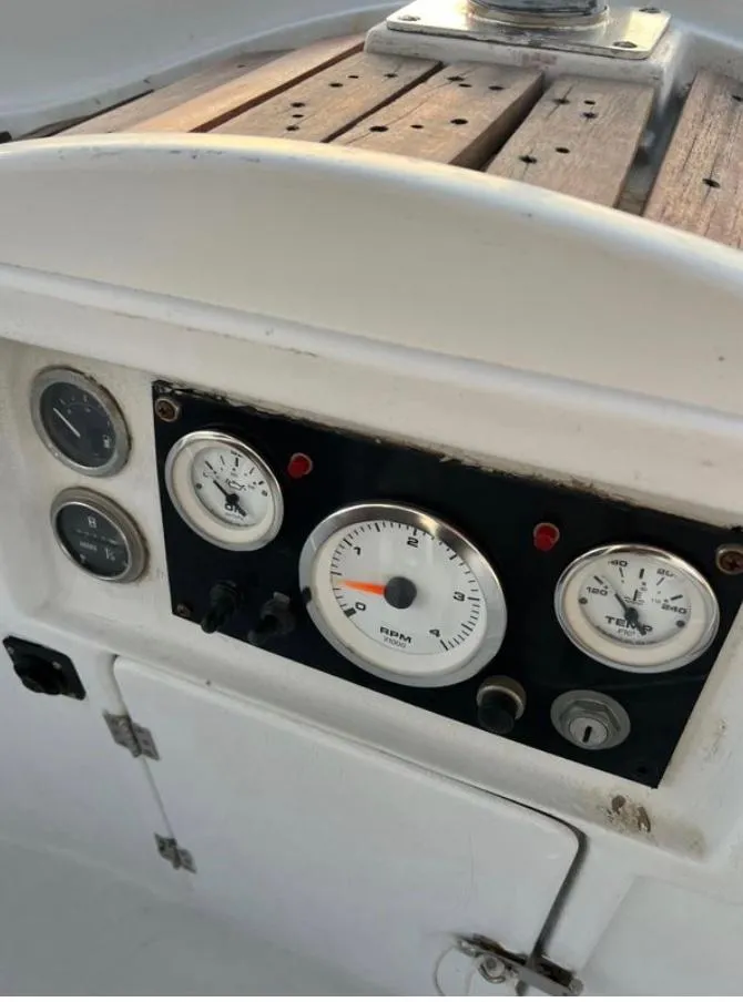 Control panel of a 1985 Gib'Sea 126 sailboat with gauges and dials.