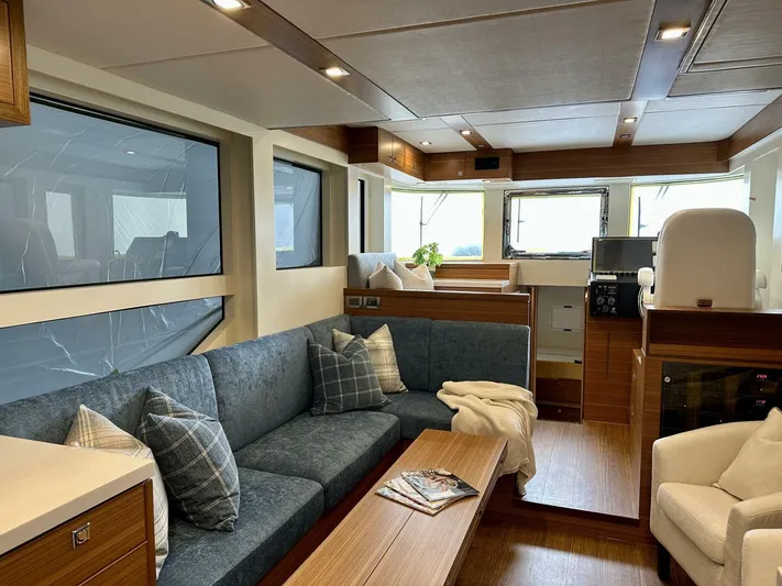  Yacht Photos Pics Luxurious interior of 2026 Outback Yachts Outback 50 with modern furnishings and ample natural light.
