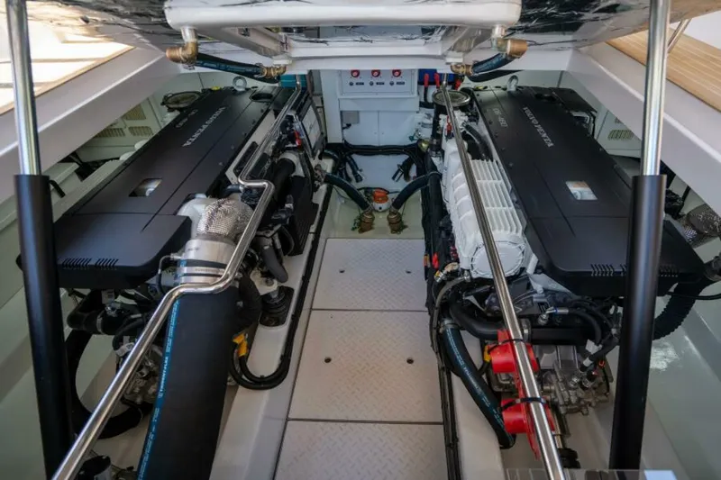  Yacht Photos Pics Engine room of 2026 Outback Yachts Outback 50, showcasing dual powerful engines.