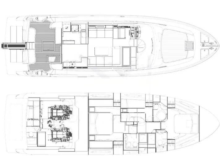  Yacht Photos Pics Floor plan of a 2011 Ferretti Yachts 570, showcasing interior and engine layout.