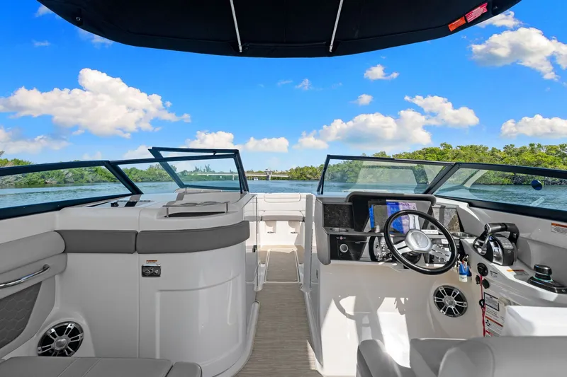  Yacht Photos Pics Interior view of 2021 Sea Ray SDX 290 Outboard on water.