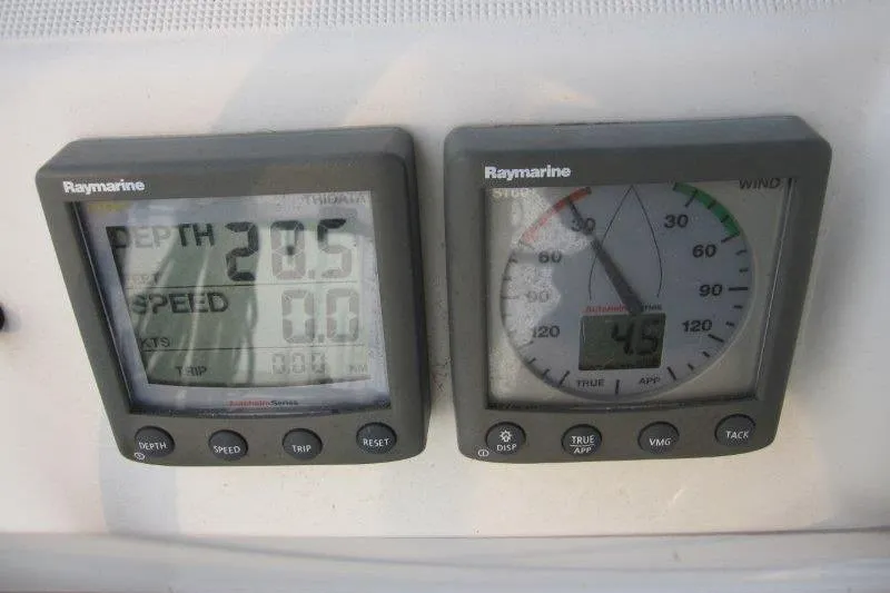 Angelucia Yacht Photos Pics Raymarine instruments on 2008 Jeanneau Sun Odyssey 39i, displaying depth and wind speed.