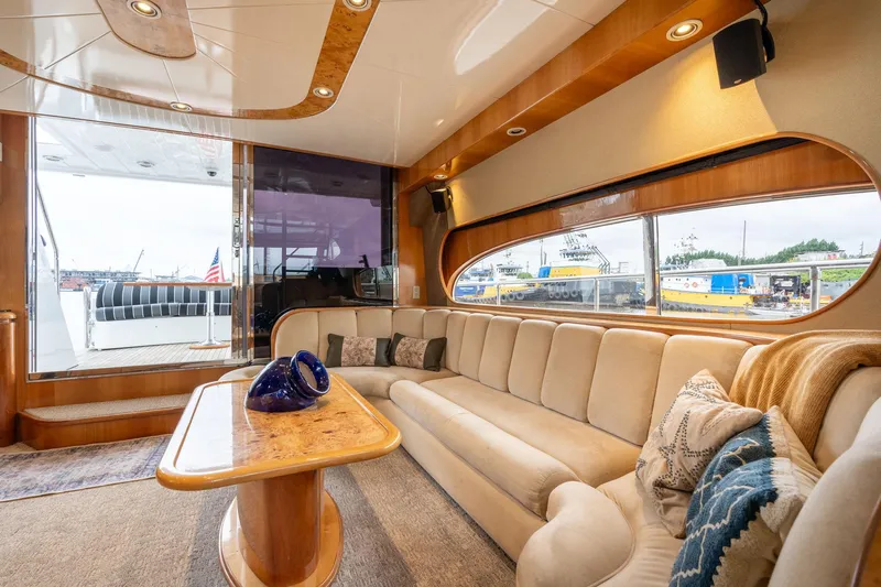 Royal Viking Yacht Photos Pics Luxurious interior of 1999 Vitech 68' Pilothouse yacht with elegant seating and decor.