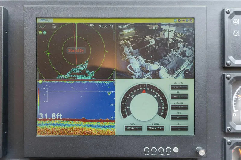 Royal Viking Yacht Photos Pics Navigation and engine monitoring display on 1999 Vitech 68' Pilothouse yacht.