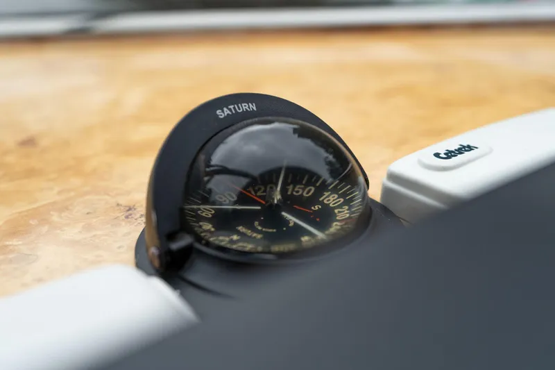 Royal Viking Yacht Photos Pics Compass on 1999 Vitech 68' Pilothouse yacht, close-up view.