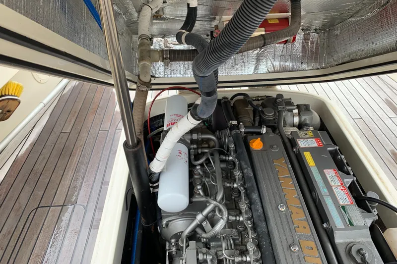 Wayfarer Yacht Photos Pics Engine compartment of a 2002 Hinckley Talaria 29C with Yanmar diesel engine.