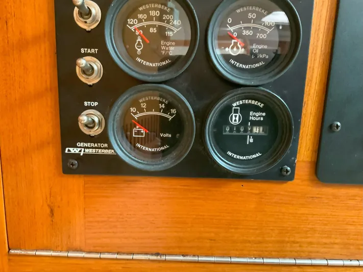Arbutus Yacht Photos Pics Control panel of a 2006 Cabo 32 Express HT with Westerbeke generator gauges.