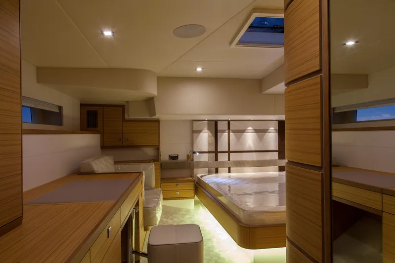  Yacht Photos Pics Luxurious interior of 2026 Mazarin 72 Cruiser/Racer yacht with modern wood finishes.