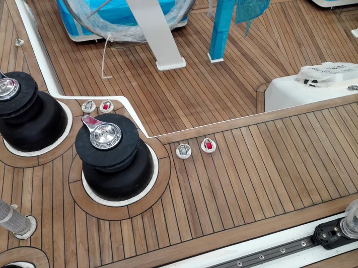  Yacht Photos Pics Deck of 2026 Mazarin 72 Cruiser/Racer Gen II with winches and teak flooring.