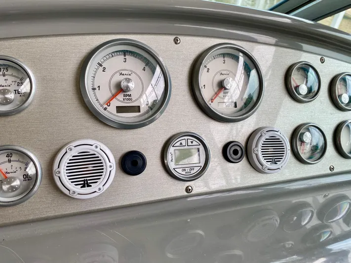  Yacht Photos Pics Dashboard of 2007 Cruisers Yachts 370 Express with gauges and controls.