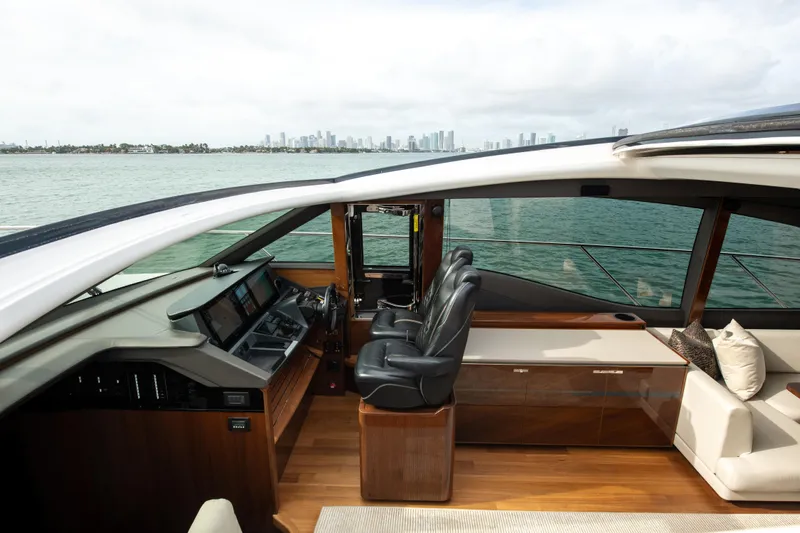 Fly By Yacht Photos Pics Luxurious 2019 Princess V65 yacht interior with sleek design and panoramic ocean views.
