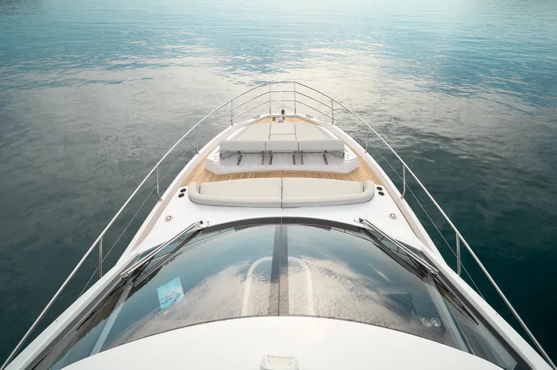  Yacht Photos Pics 2023 Azimut 53 yacht bow view on calm water.